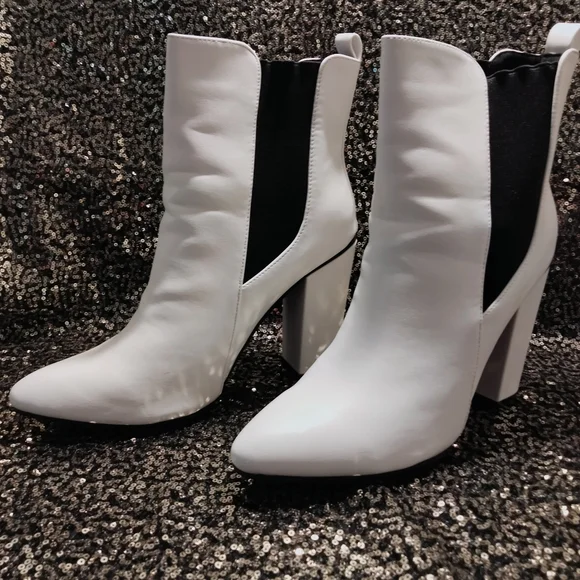 White w/Black Trim Ankle Boots - Picture 2 of 6